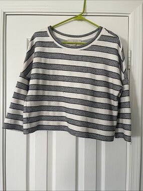 LOFT Striped Knit Scoop Neck Top - White & Black